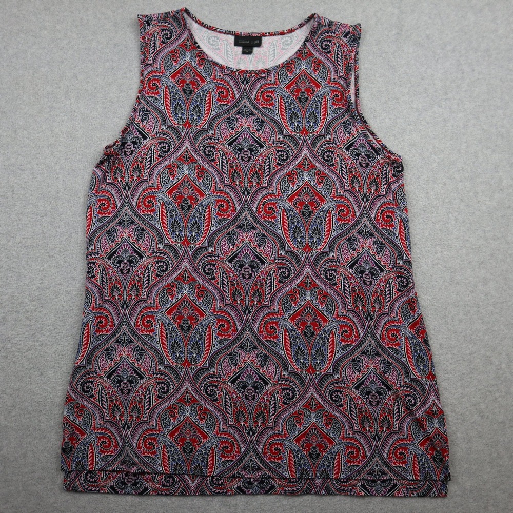 J. Jill Tank Top Womens Medium Paisley Wearever Sleeveless Knit Red Blue Pink